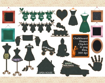 Chalkboard Shapes ClipArt - 21 PNG Files, 300 DPI - Tailor, Seamstress, Baby, Roller Skating, & More!