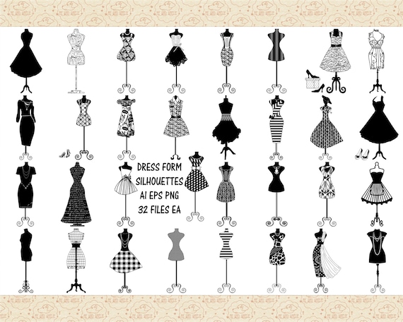 Dressed Form Silhouettes (& Shoes) Adobe Illustrator,EPS PnG ClipArt  (Not a SVG, Be Aware) Women Fashion Silhouettes, Tailor Graphics