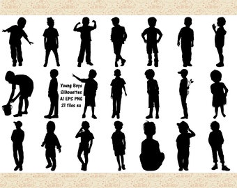 Little Boy Silhouettes AI EPS (Vector) & PNG (No SvG Files) Boy  Clip Art, Children, Child, Boy Toddler, Boy Playing, Boy with Flower