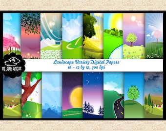 Digitala landskapspapper, vägpapper, månlandskap, toskanskt papper, vattenvägar, eldflugor, scrapbooking, kommersiellt OK