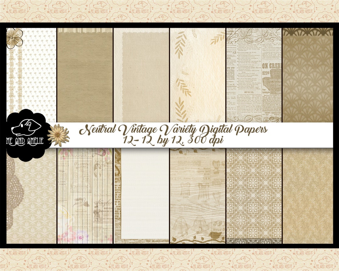 Neutral Vintage Digital Paper Pack, Shabby Chic Ephemera (digital ...