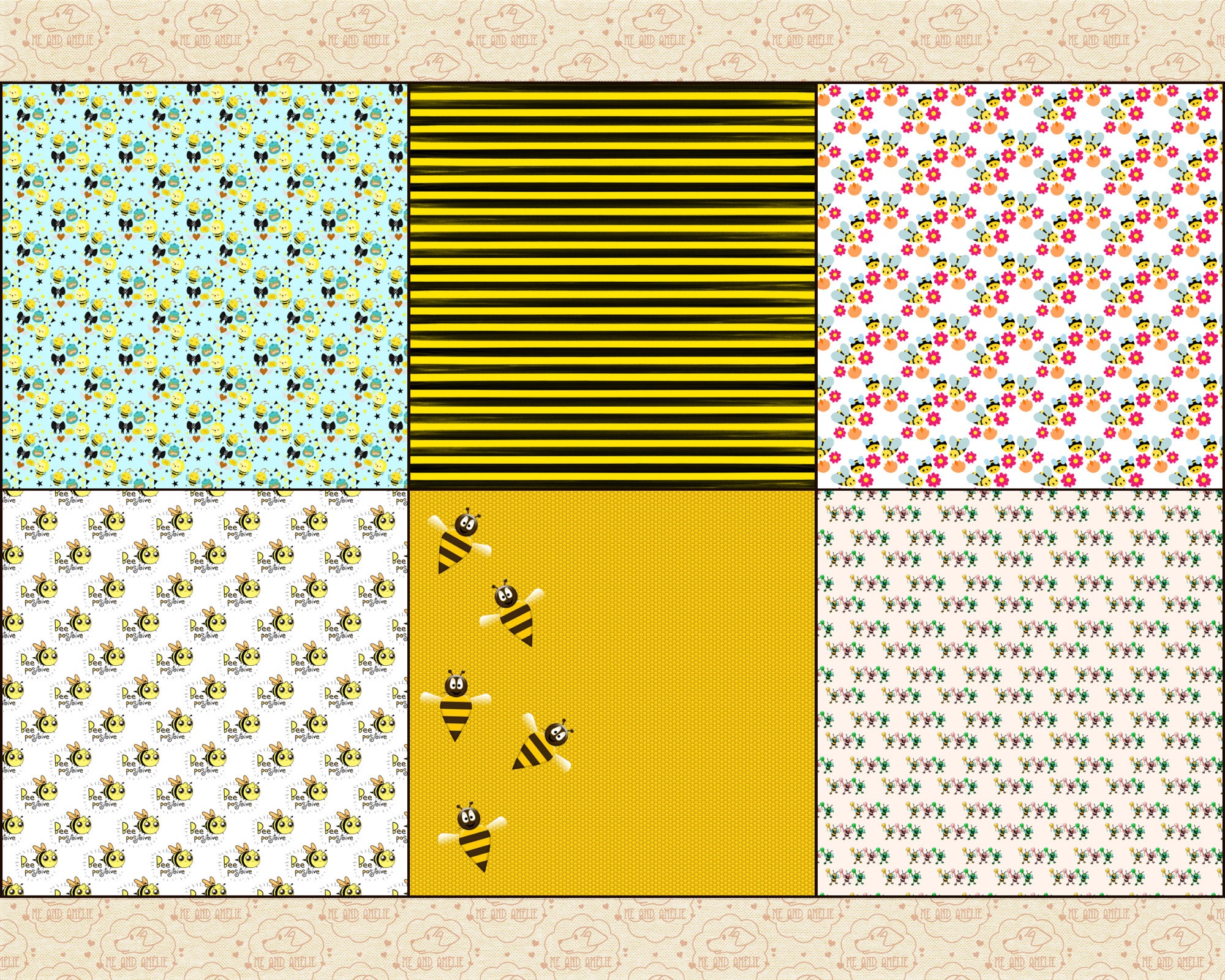 Bee Digital Papers, Honeycomb, Floral Patterns (digital Download) - Etsy