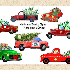 Clip art de caminhão de natal, natal retrô, gato de natal, caminhão de coleta, carros com árvore de natal, cartão de natal diy, comercial ok