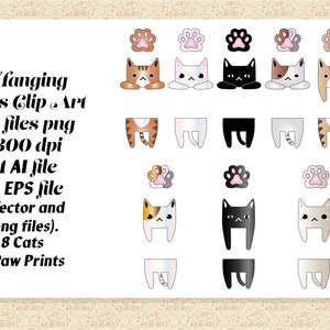 Hanging Cats Vector AI EPS (No SvG) & PNG, Cats Clip Art, Hanging Cats, Black Cat, Cat Paws Clip Art, Commercial 0K
