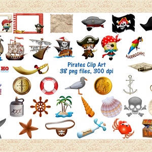 Clipart pirates, fille pirate, garçon pirate, bateau pirate, clipart butin, carte au trésor, télescope, clipart nautique, clipart épée, commercial OK