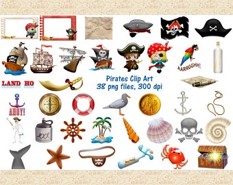 Pirates ClipArt, Girl Pirate, Boy Pirate,Pirate Ship, Booty ClipArt, Treasure Map, Telescope, Nautical ClipArt, Sword ClipArt, Commercial OK