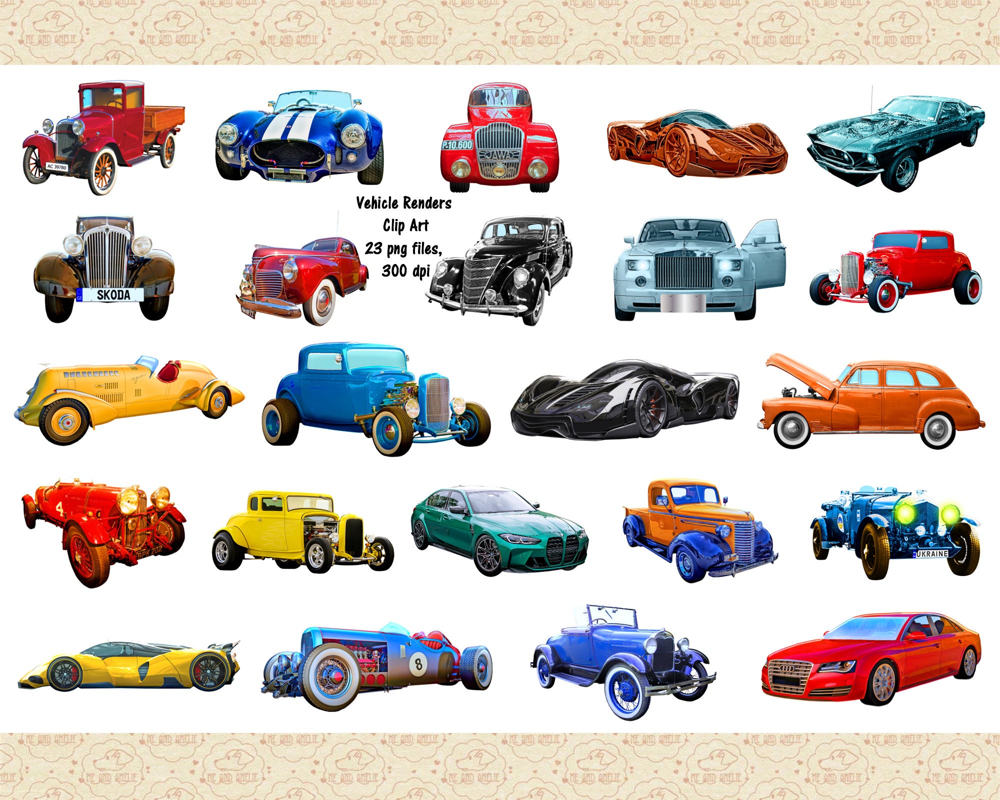 Vehicle Clipart Retro Cars Clipart Conceptual Car Vintage Etsy UK