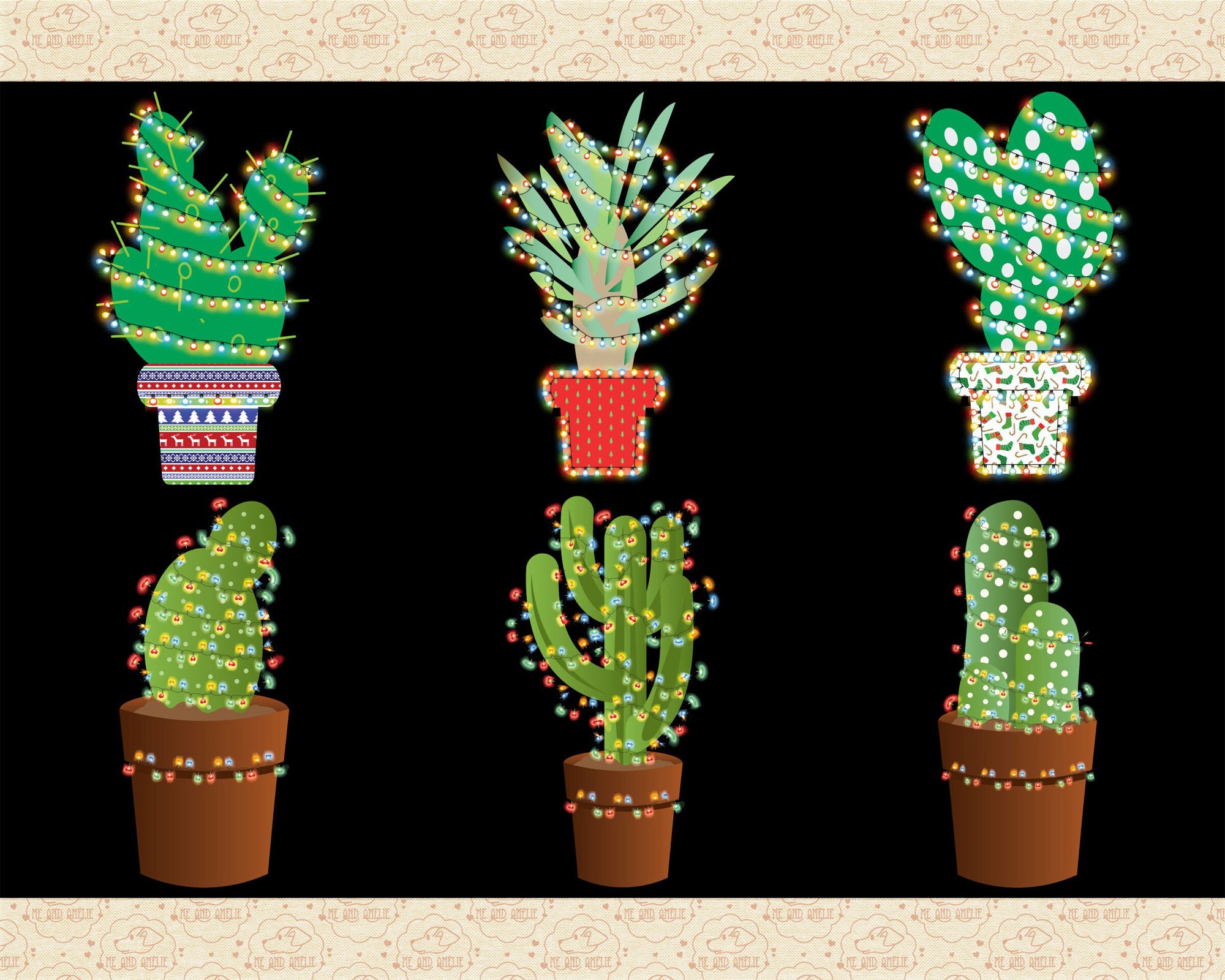 Christmas Cactus With Lights PNG, AI Vector Graphics - Etsy