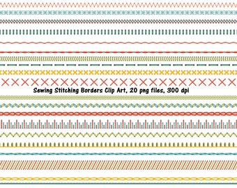 Sewing Stitches Border Clip Art, Embroidery Frames (PNG, 300 dpi)