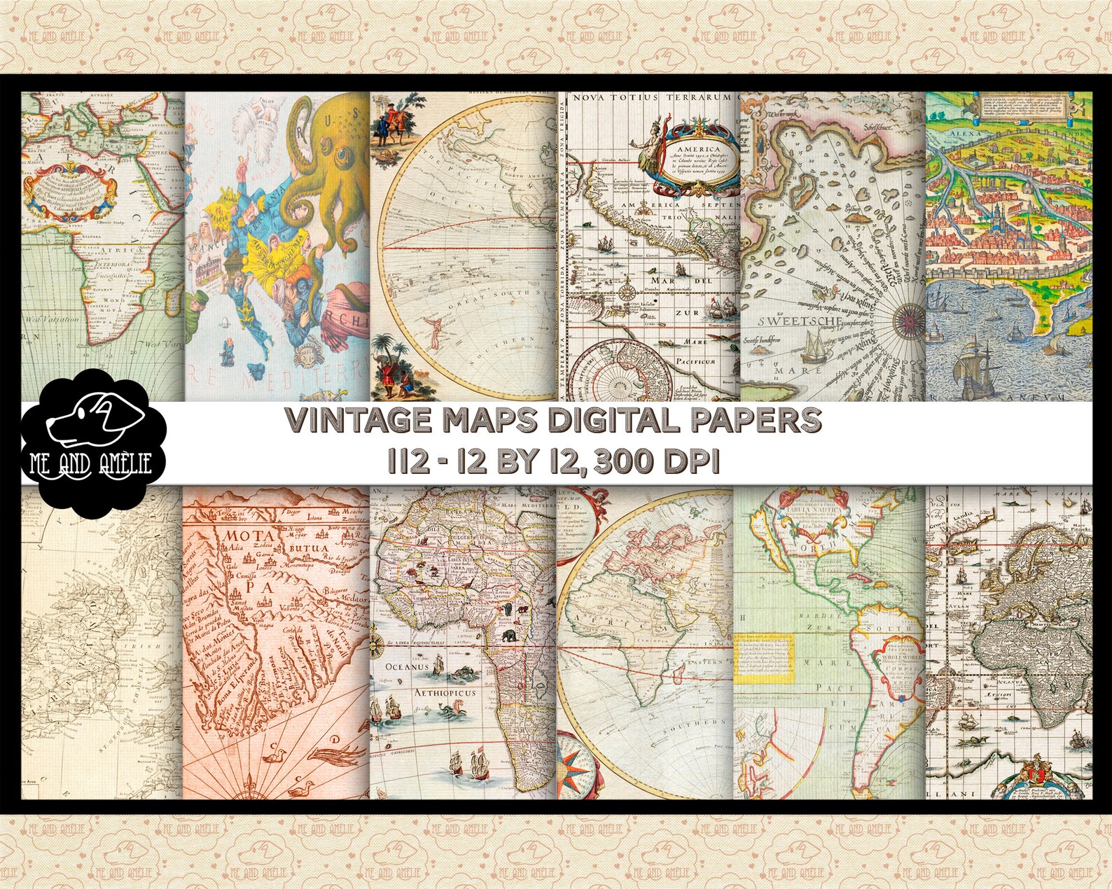 Vintage World Map Digital Paper Pack (12x12, 300 DPI) - Etsy