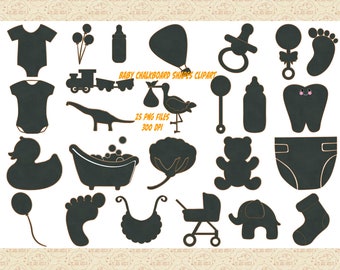 Chalkboard Baby Clip Art Shapes, Baby Shower Graphics (PNG)