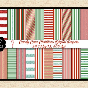 Papéis digitais Candy Cane, Cartão de Natal DIY, Papéis digitais com glitter, Bengala doce verde, Bengala doce vermelha, Modelo de Natal, Comercial OK