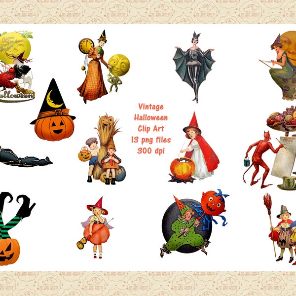 Vintage Halloween ClipArt, Retro Halloween, Victorian Halloween, Devil ClipArt, Witch ClipArt, Jack O Lantern, Halloween Kids, Commercial OK