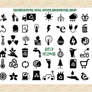Eco Icons AI EPS (No SvG Cutting files) & PNG files, Green icons, Recycle, Sustainability , Eco Friendly, Earth Day, Commercial 0K