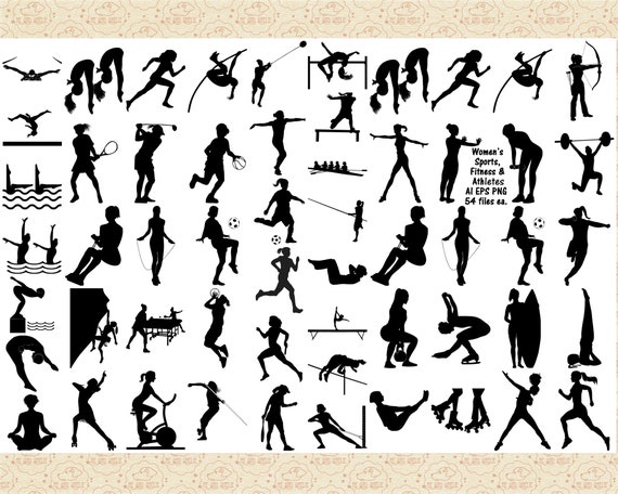 Women's Sports, Athletes, Fitness Adobe Illustrator,EPS PNG (no SvG,) Track & Field, Women Athletes, Swimming, Diving, Skating, Work Out