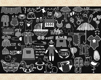 Chalkboard Baby Clip Art, 53 PNG Doodles (not a Vector)