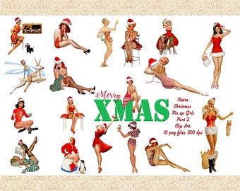 Christmas Retro Pin Up Girls ClipArt, Vintage Restored Pin Ups, Mid Century Modern Women, Vargas Girls, Retro Women Clip Art, Retro Holiday