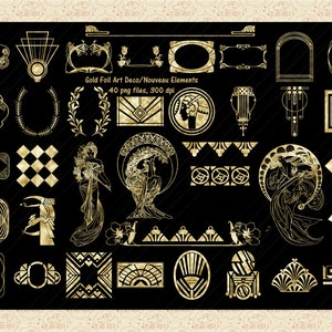 Elementi in lamina d&#39;oro Art Déco/Nouveau ClipArt, Art Nouveau oro, ClipArt Art Déco, ClipArt Gatsby, Anni ruggenti, Nozze Art Déco*Commerciale OK
