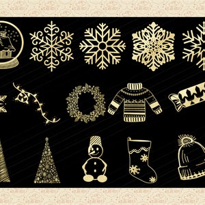 Gold Foil Christmas Doodles Clipart (PNG Files) image 5