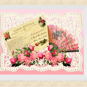 Arte francesa vitoriana vintage dos namorados * 8 1/2 x 11 polegadas * Cartão DIY do Dia dos Namorados * Impressão e moldura * Casa de fazenda * Transferências de tecido * Comercial OK