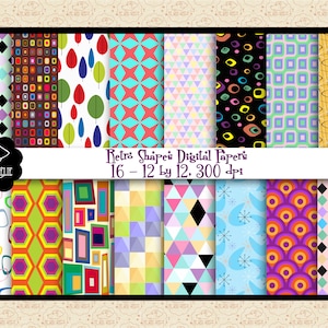 Mid Century Modern Retro Shapes Canvas Digital Papers, Mod Backgrounds, 1960&#39;s Scrapbook , Atomic Age, 1950&#39;s Digital Papers, Commercial OK