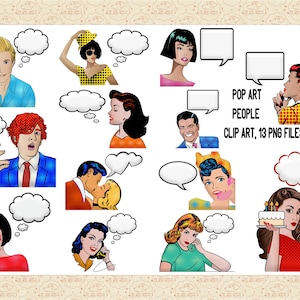 Pop Art Comic Style People w/ Speech Bubbles ClipArt, Halftone Patterns, Comic Man ClipArt, Comic Woman ClipArt, Commercial OK
