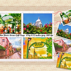 VENTA 99 CENTAVOS, Hoja de collage de etiquetas de regalo con vistas de París en acuarela, Tarjetas de agradecimiento, Acuarelas de París, Montmartre, Metro, Commercial OK