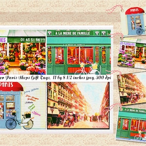 VENDA 99 CENTS, Watercolor Paris Shops & Sights Tag para presentes Folha de colagem, confecção de cartões, cartões de agradecimento, aquarelas de Paris, comercial OK