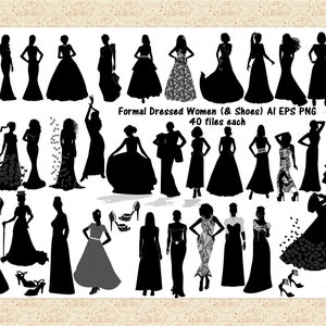 Formal Dressed Women & Shoes AI and PNG ClipArt Not a SVG, Be Aware Women Fashion Silhouettes, Long Dress Clip Art, Shoe ClipArt, Girls image 1