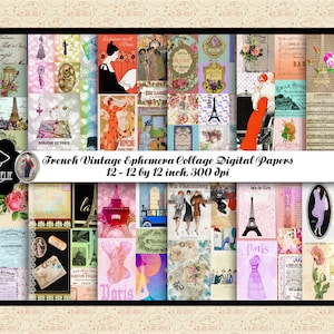Papéis digitais de colagem de anúncios franceses, papel de anúncios vintage, papéis efêmeros franceses, papéis da Torre Eiffel, papéis digitais de Paris, comercial OK