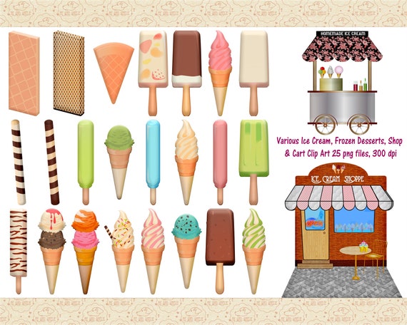 ICE CREAM CLIPART Popsicle and Frozen Dessert Summer Clipart