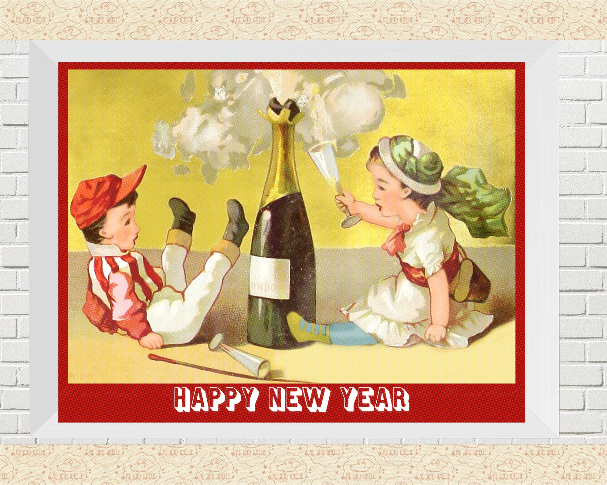Vintage Restored Happy New Year Art Printvictorian Kids8 1/2 - Etsy