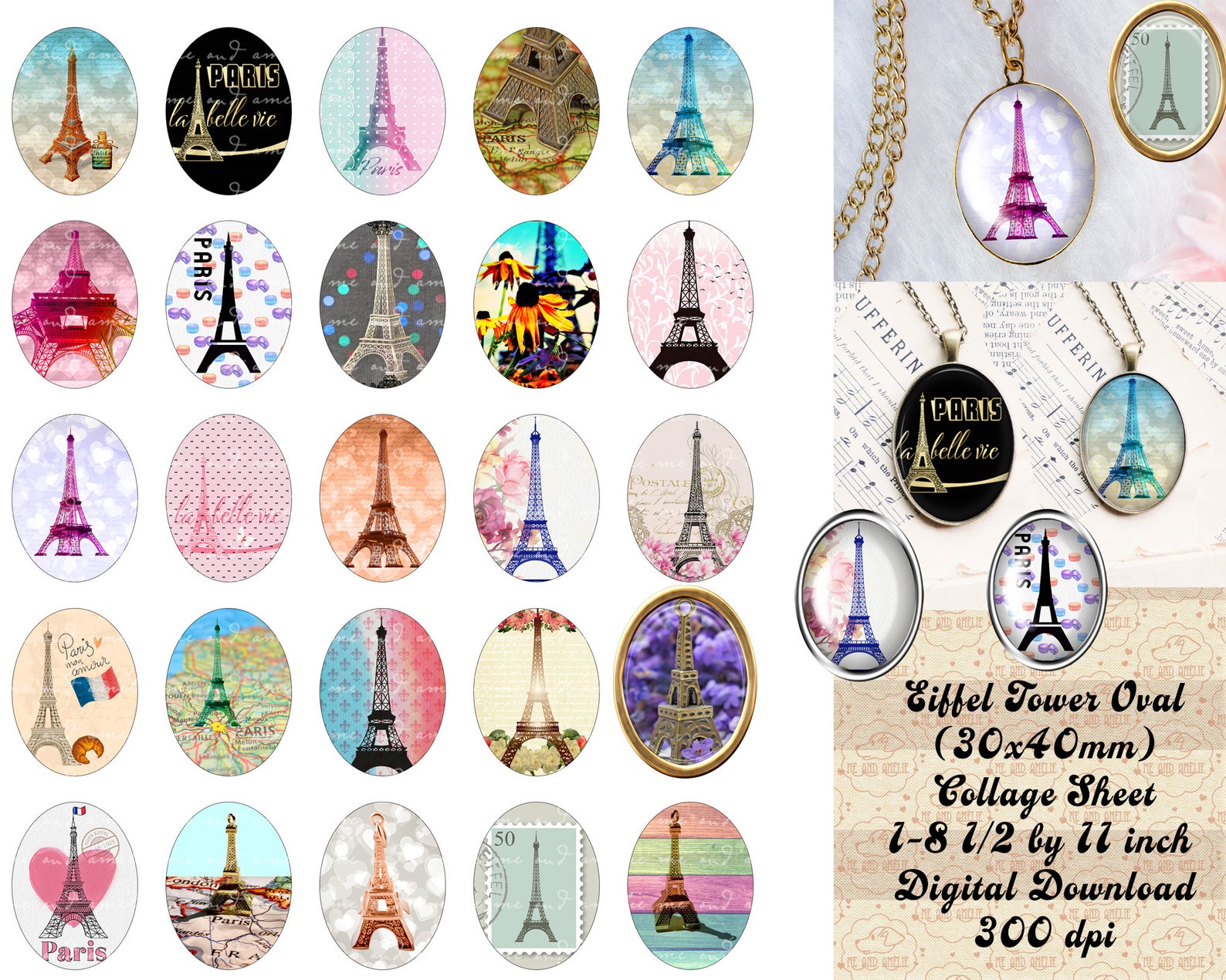 Eiffel Tower Oval Collage Sheet, French Cabochons (digital Download) - Etsy