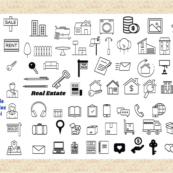 Real Estate Icons AI EPS (No SvG) & PNG, Real Estate ClipArt, Logo, For Sale, House ClipArt, Furniture Icons, Moving Truck, Commercial 0K