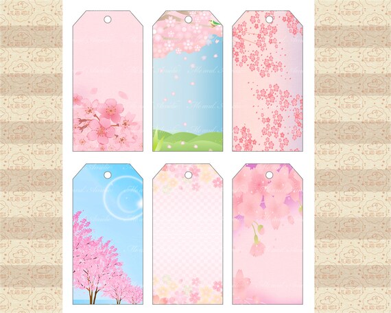 Cherry Blossom Gift Tag Collage Sheet, Japanese Sakura, Gift