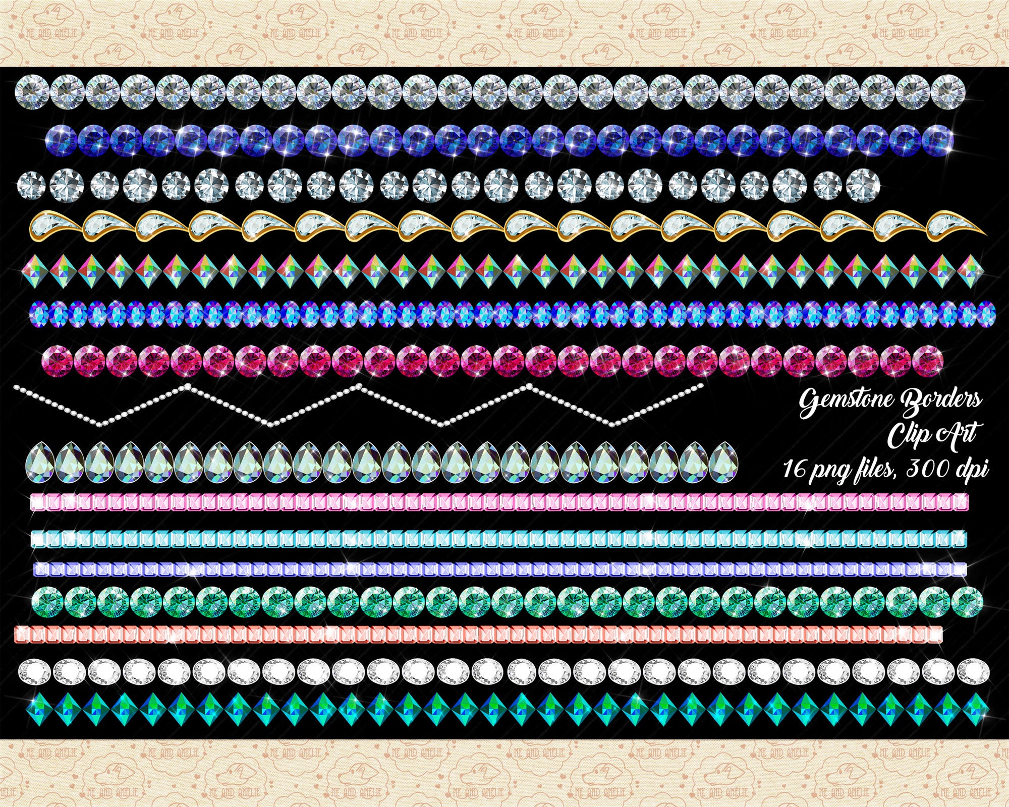 Gemstone Borders Clip Art, Colorful Gem Frames (PNG) - Etsy