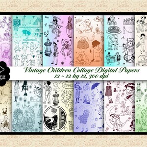 VENDA 99 CENTAVOS Retro Children Collage Digital Papers, Public Domain CC0, Vintage Digital Paper, Mid Century Modern, Victorian Babies, Comm OK