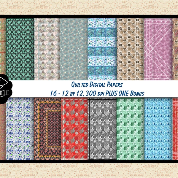 SALE 99 CENTS Quilting Variety Digital Papers (Plus 1 Bonus PAPER) Quilt Patterns, Fabric Paper w/ Stitching, Unique Background for Quilters