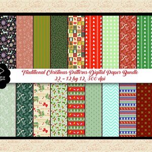 Papéis digitais tradicionais de Natal, papéis pequenos de férias, cartões de Natal DIY, padrões de Natal, cores de Natal, fazenda