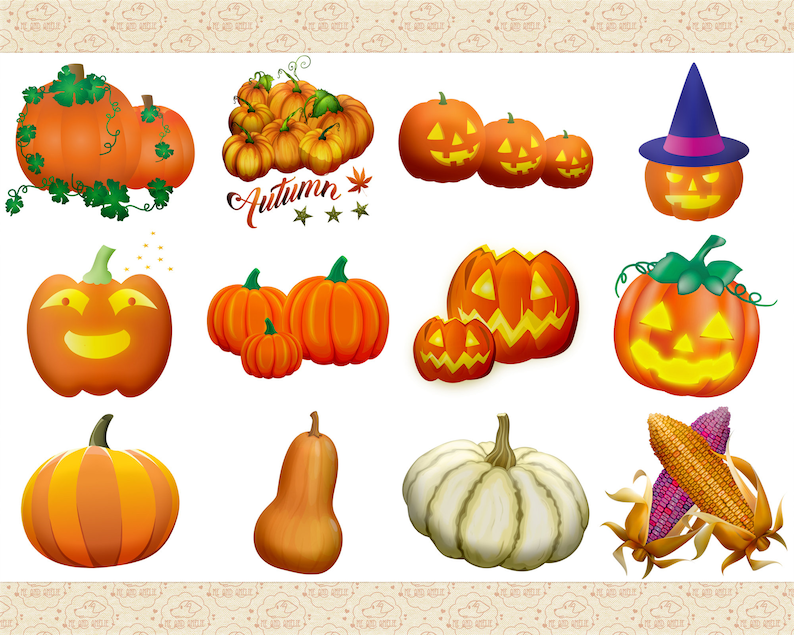 Pumpkin Patch Autumn Clip Art Leaves Pumpkin Clip Art Fall - Etsy