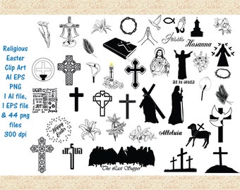 Easter Religious svg Bundle, Christian Clipart, Cross, Jesus, Lily, ai eps png, Digital Files