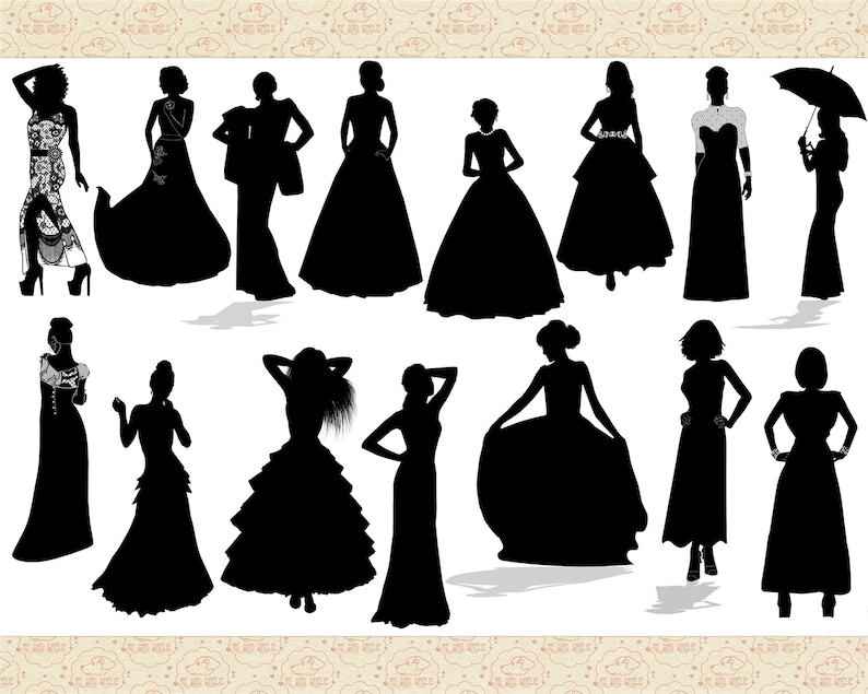 Formal Dressed Women & Shoes AI and PNG ClipArt Not a SVG, Be Aware Women Fashion Silhouettes, Long Dress Clip Art, Shoe ClipArt, Girls image 3