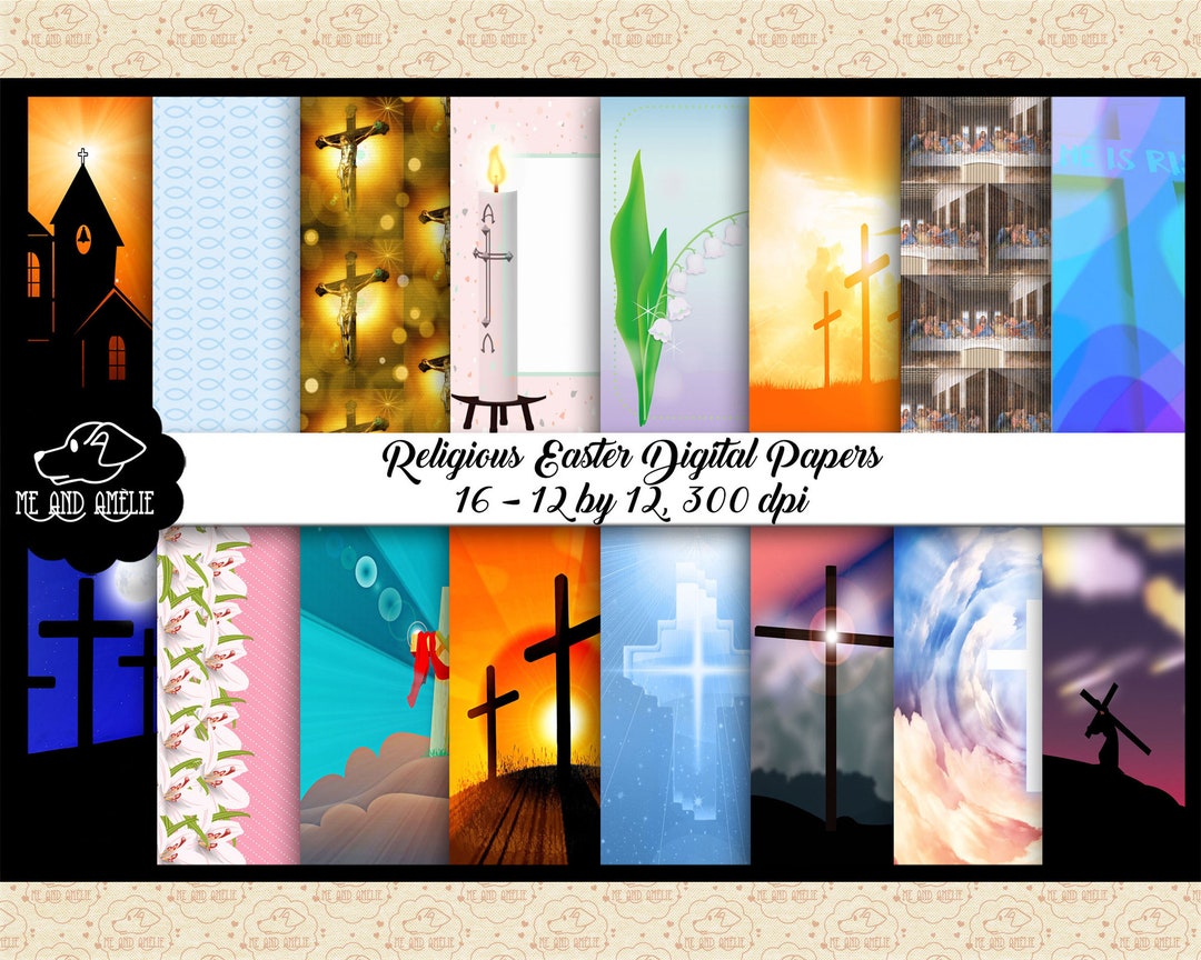 Religious Easter Digital Paper, Jesus Crucifixion, Last Supper Pattern