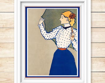 Woman Holding Open Umbrella, 1897 Poster-Edward Penfield, Restored, Print and Frame, Commercial OK