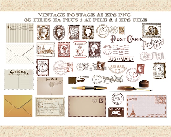Premium AI Image  A Set Of Postal Stamp 2D Design With Vintage Style Frame  Vector Creative Flat Color Label Packaging