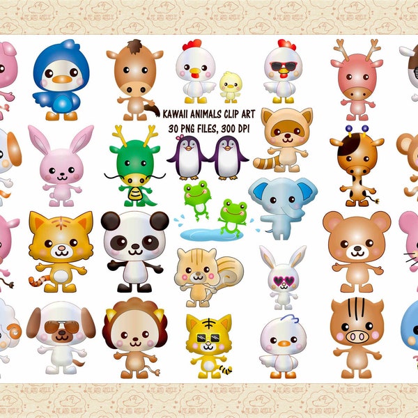 Kawaii Animals Clip Art, Hipster Animals w/Sunglasses, Panda, Mouse, Dog, Cow, Bunny, Snake, Frogs, Penguins, Chicken, Chinese Zodiac SALE