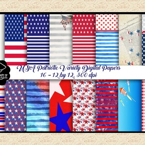 4 juillet Digital Papers, Patriotic USA, Aquarelle Independence Day, Déclaration d’indépendance, Grunge, Drapeau, Rouge Blanc & Bleu, Parti