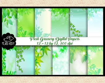 Greenery Scenery Digital Papers, Leaves, Trees, Sky (Digital Download)
