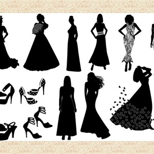 Formal Dressed Women & Shoes AI and PNG ClipArt Not a SVG, Be Aware Women Fashion Silhouettes, Long Dress Clip Art, Shoe ClipArt, Girls image 4