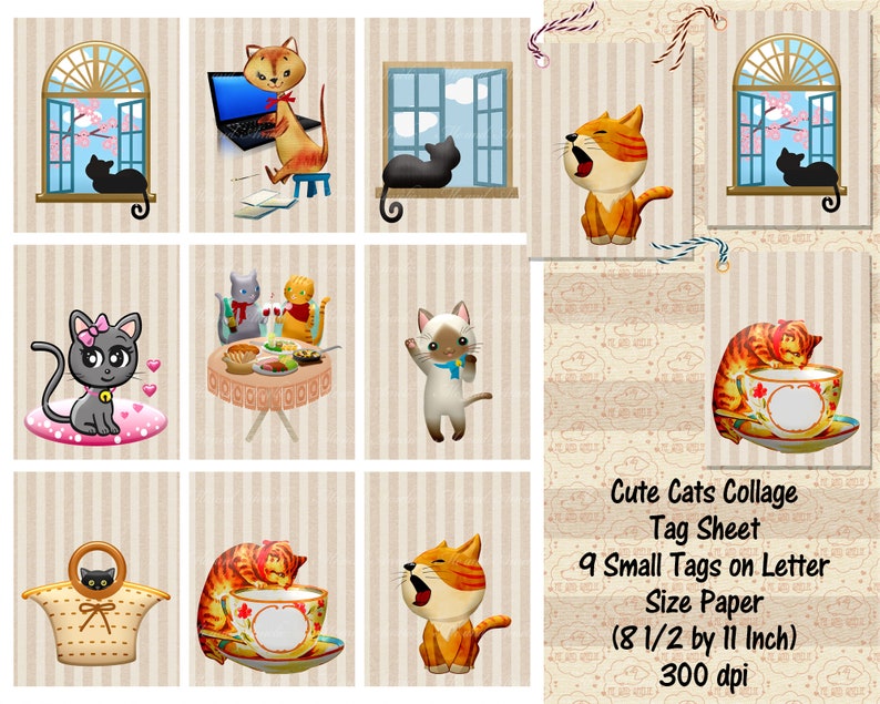 Cute Cats Gift Tag Collage Sheet (digital Download) - Etsy